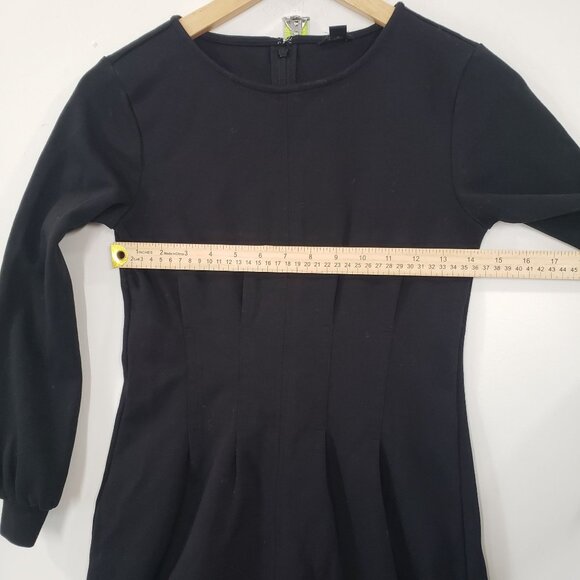 Ann Taylor Black Long Sleeve A Line Dress Pleated Front Size 0 Minimalist Chic - Picture 5 of 8